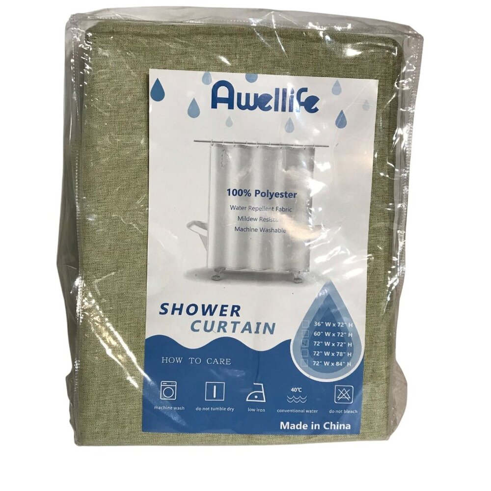 Sage Green Shower Curtain Water Moisture Repellent 72" W x 72" H Awellife NEW